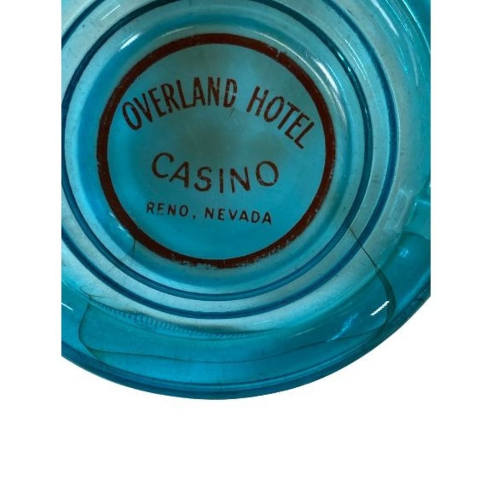 vintage overland hotel cansino reno nevade blue glass ashtray